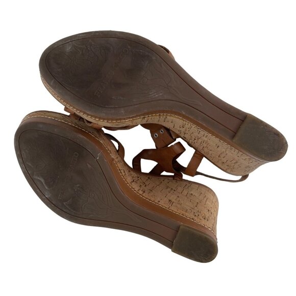 Franco Sarto Womens Size 8.5M Open Toe Platform Wedge Sandals Brown Leather - Picture 6 of 10